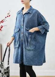 Plus Size Blue Oversized Big Pockets Denim Coats Fall