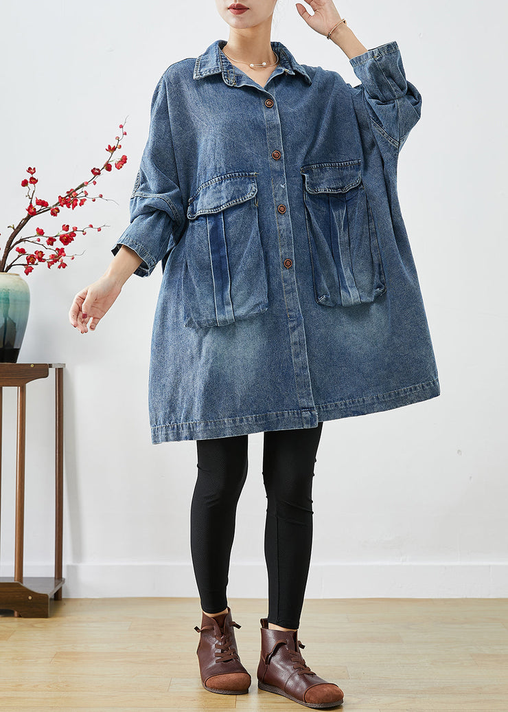 Plus Size Blue Oversized Big Pockets Denim Coats Fall