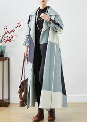 Plus Size Blue Oversized Patchwork Cotton Trench Fall