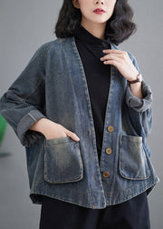 Plus Size Blue Oversized Pockets Denim Coat Outwear Spring