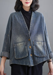 Plus Size Blue Oversized Pockets Denim Coat Outwear Spring