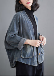 Plus Size Blue Oversized Pockets Denim Coat Outwear Spring