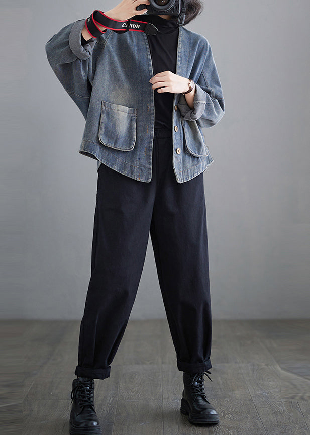 Plus Size Blue Oversized Pockets Denim Coat Outwear Spring