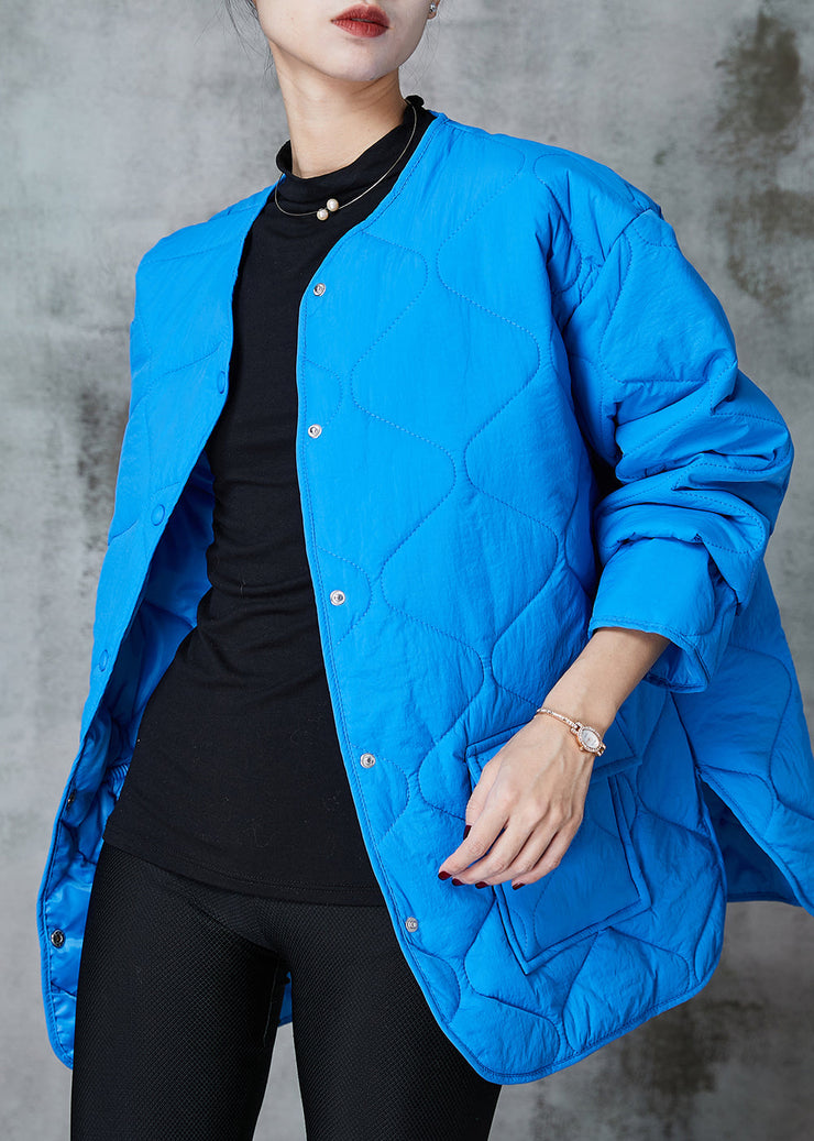 Plus Size Blue Oversized Pockets Fine Cotton Filled Coats Spring