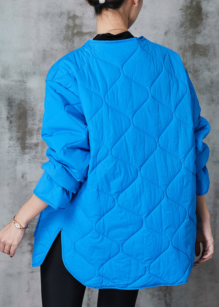 Plus Size Blue Oversized Pockets Fine Cotton Filled Coats Spring