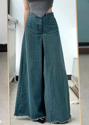 Plus Size Blue Pockets Draping Wide Leg Jeans Spring