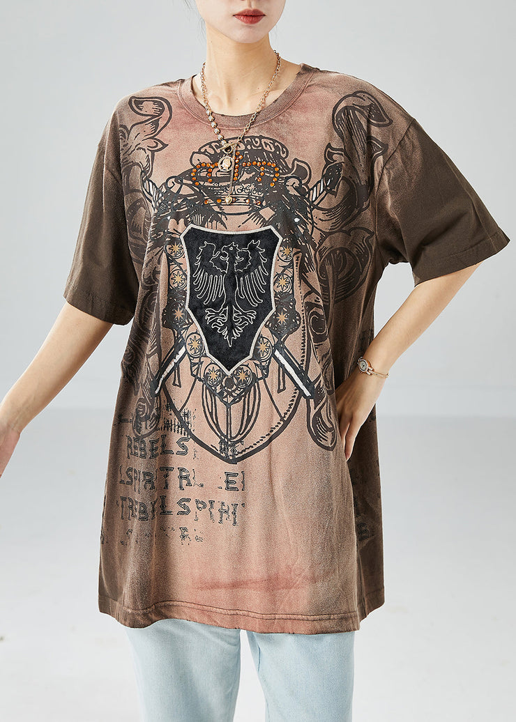 Plus Size Brown Gradient Color Oversized Print Cotton Tanks Summer