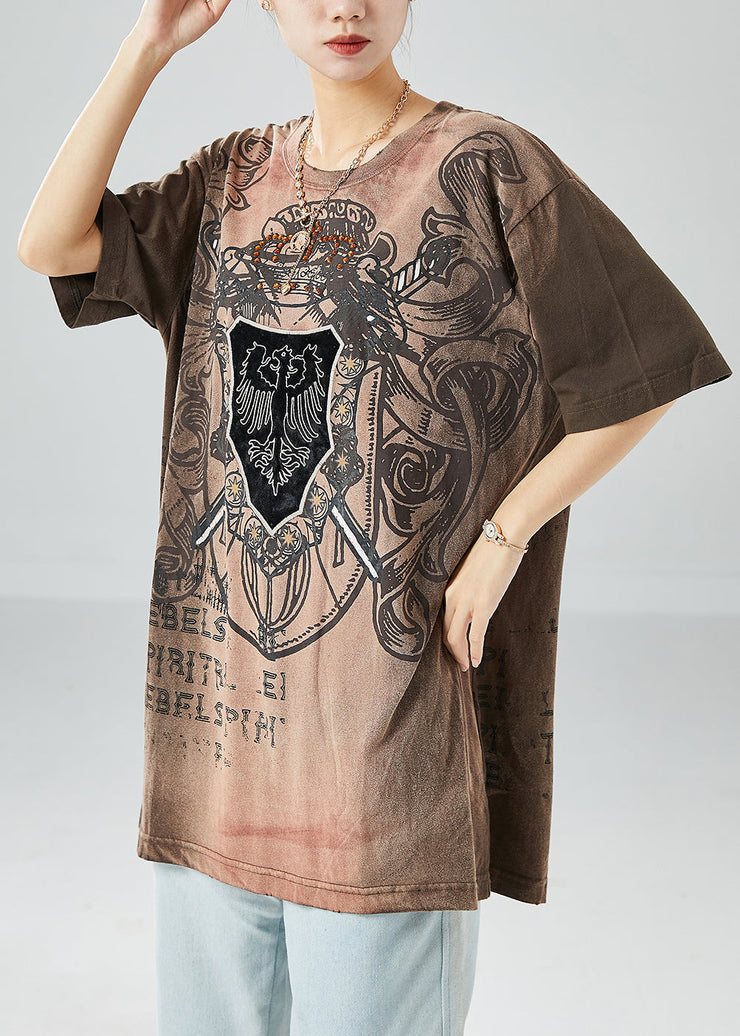 Plus Size Brown Gradient Color Oversized Print Cotton Tanks Summer