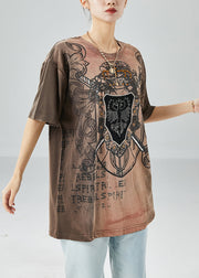 Plus Size Brown Gradient Color Oversized Print Cotton Tanks Summer