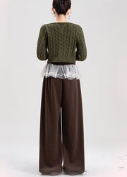 Plus Size Brown Oversized Patchwork Lace Warm Fleece Pants Spring