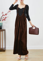 Plus Size Brown Oversized Silk Velour Wide Leg Strap Pants Fall