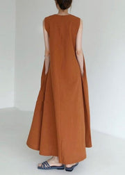 Plus Size Brown Red O-Neck Maxi Dresses Summer