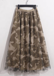 Plus Size Camouflage Print Elastic Waist Tulle Vacation Skirts Spring