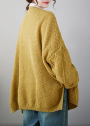 Plus Size Casual Yellow V Neck Button Knit Cardigans Coat Fall