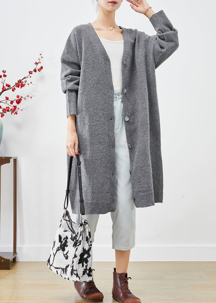 Plus Size Charcoal Grey Oversized Button Down Knit Cardigan Fall