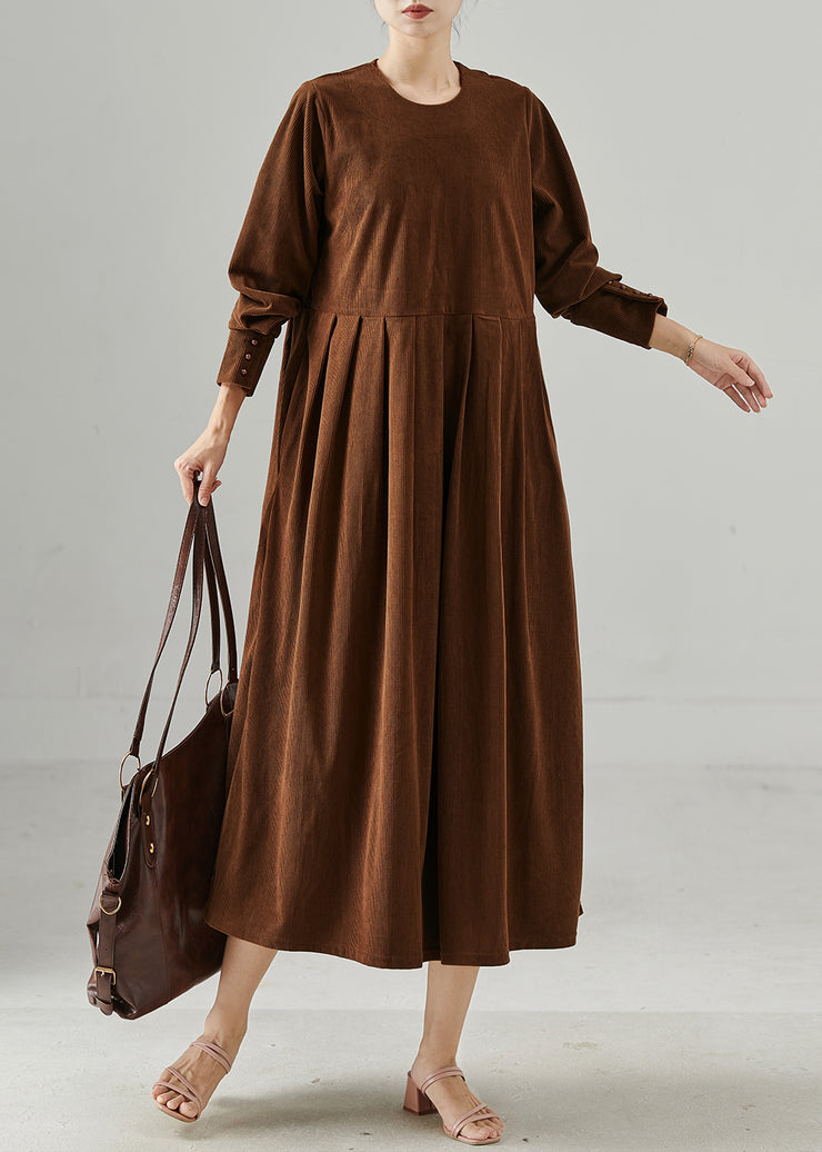 Plus Size Chocolate Oversized Corduroy Maxi Dresses Fall