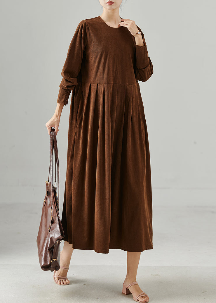 Plus Size Chocolate Oversized Corduroy Maxi Dresses Fall