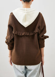 Plus Size Chocolate Ruffled Patchwork Woolen Coat Spring