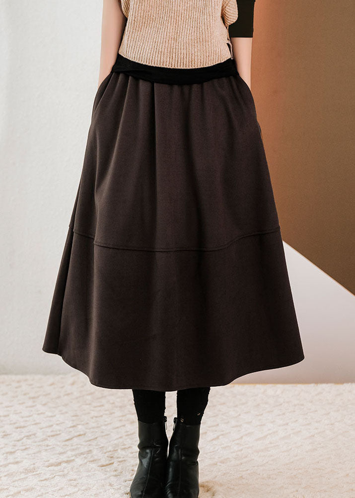 Plus Size Chocolate Solid Patchwork Woolen Skirts Winter