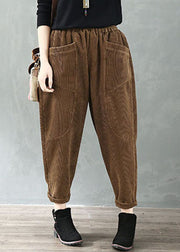 Plus Size Chocolate Elastic Waist Pockets Velour Harem Pants Fall