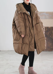 Plus Size Chocolate Hooded Oversized Big Pockets Duck Down Down Coats Winter