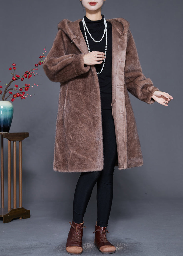 Plus Size Coffee Hooded Warm Mink Velvet Coat Outwear Winter