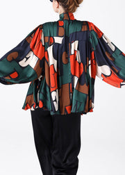 Plus Size Colorblock Bow Print Patchwork Silk Shirt Spring