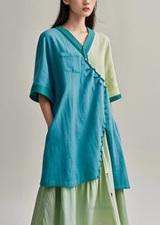 Plus Size Colorblock Ruffled Asymmetrical Patchwork Cotton Long Dress Summer