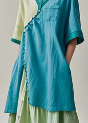Plus Size Colorblock Ruffled Asymmetrical Patchwork Cotton Long Dress Summer