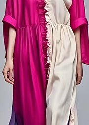 Plus Size Colorblock Ruffled Patchwork Cotton Ankle Dress Summer