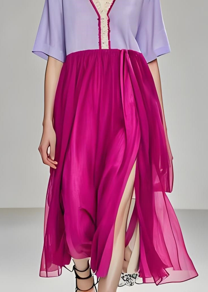 Plus Size Colorblock Ruffled Patchwork Cotton Dress Summer