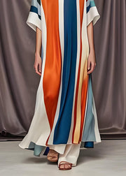 Plus Size Colorblock V Neck Patchwork Silk Maxi Dress Summer