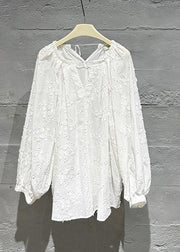 Plus Size Cozy White Embroideried Cotton Shirt Tops Fall