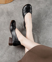 Plus Size Cross Strap Chunky Flat Shoes For Women Black Cowhide Leather