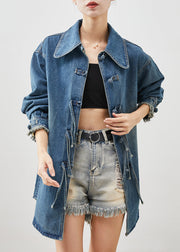 Plus Size Denim Blue Chinese Button Cotton Coat Outwear Spring