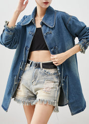 Plus Size Denim Blue Chinese Button Cotton Coat Outwear Spring