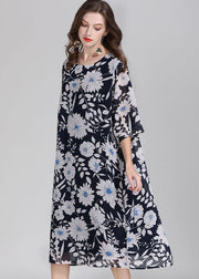 Plus Size Floral O Neck Patchwork Chiffon Dress Summer