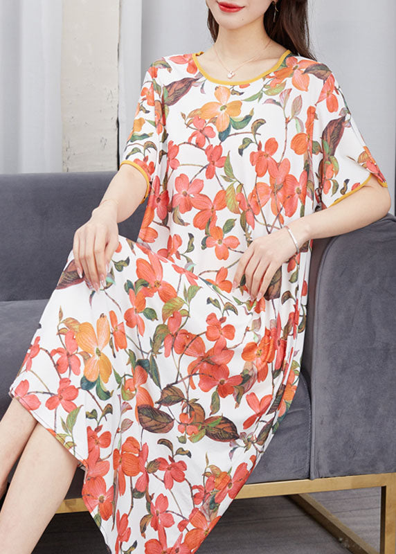 Plus Size Floral O Neck Patchwork Chiffon Dresses Summer