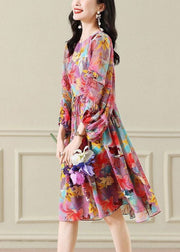 Plus Size Floral O Neck Wrinkled Patchwork Chiffon Long Dress Summer