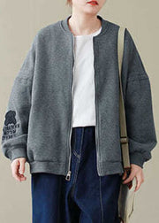 Plus Size French Grey Zip Up Loose Jacket Spring