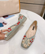 Plus Size Green Embroider Flower Cotton Fabric Flat Feet Shoes