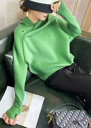 Plus Size Green Hooded Asymmetrical Design Patchwork Cotton Sweatshirts Fall