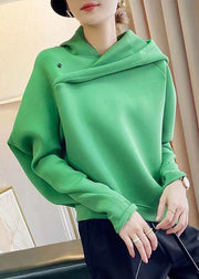 Plus Size Green Hooded Asymmetrical Design Patchwork Cotton Sweatshirts Fall