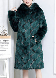 Plus Size Green Hooded Plaid Faux Fur Coats Winter