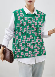 Plus Size Green Jacquard Chunky Knit Vests Winter