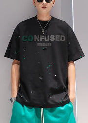 Plus Size Green O Neck Letter Print Cotton Men T Shirts Summer