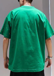 Plus Size Green O Neck Letter Print Cotton Men T Shirts Summer