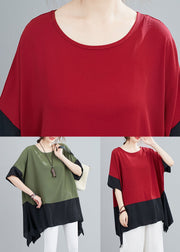 Plus Size Green O Neck Patchwork Chiffon T Shirts Top Summer