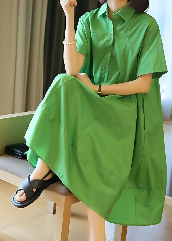 Plus Size Green Oversized Patchwork Exra Large Hem Cotton Shirt Dresses Summer