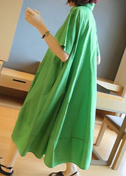 Plus Size Green Oversized Patchwork Exra Large Hem Cotton Shirt Dresses Summer